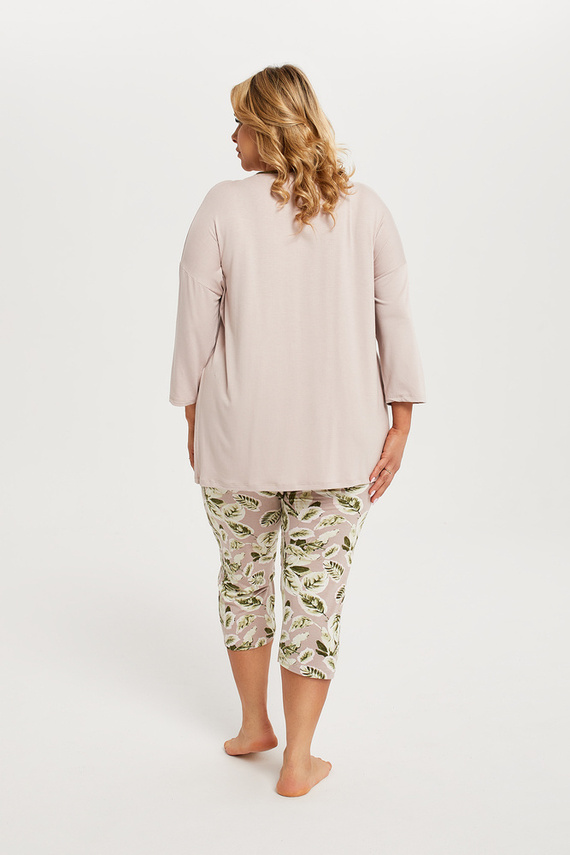 Indonésie Dámské pyžamo 3/4 rukáv, 3/4 kalhoty Italská móda - béžová/potisk