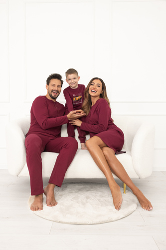 Pánské pyžamo Gordo - klasická bavlna, polo tričko a kalhoty s kapsami Italian Fashion - bordó