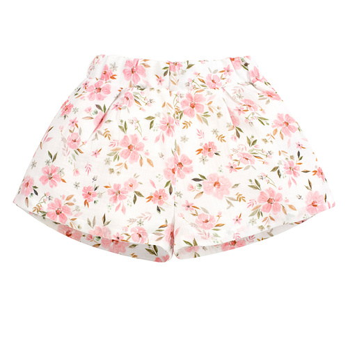Květiny ecru mušelínové krátké šortky Pinokio pro holčičku