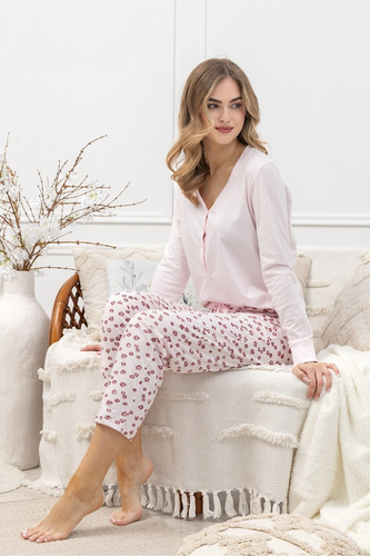Dámské pyžamo Laveza 1623 Grazyna - bavlna, světle růžová, dlouhý rukáv