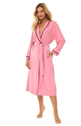 2506 Dámský dlouhý viskózový župan L&L růžový - lehký, prodyšný