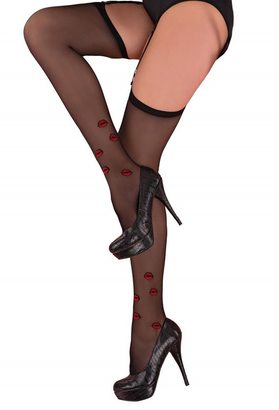 Crimson Lipstick Black 20 DEN LivCo Corsetti Módní podvazkový pás