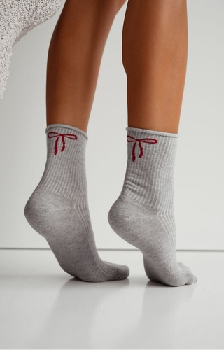 0200-193 Dámské ponožky s mašlí Milena šedé-bavlněné žebrované