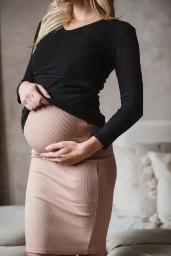 Spódnica ciążowa Tummy z dzianiny w prążki Milk&Love beżowy