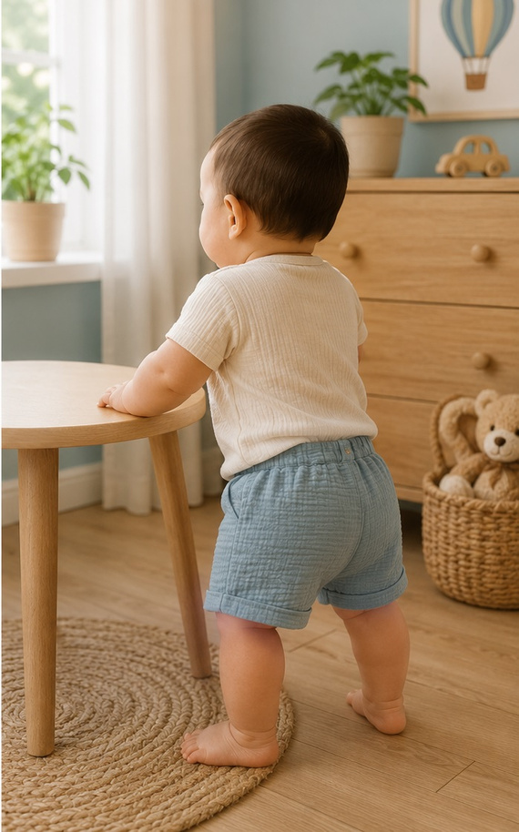 SZ55308 Mamatti Mušelínové Kraťasy s Kapsami a Dřevěnými Knoflíky