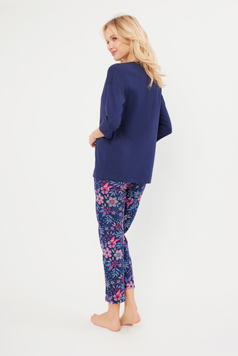 Folk Dámské pyžamo 3/4 rukávy, 7/8 kalhoty Italian Fashion - tmavě modrá/potisk