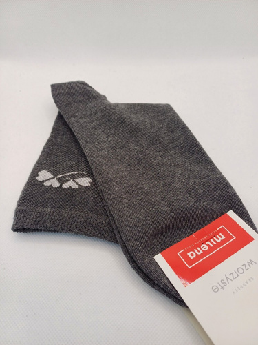 Milena 0200-178 - Dámské bavlněné ponožky s jemným vzorem a lurexovou nití | Polská výroba - tmavý melír