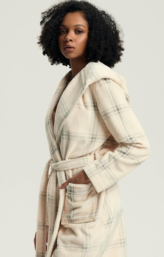 43596 Danna dámský župan Henderson bílý - s kapucí, kostkovaný