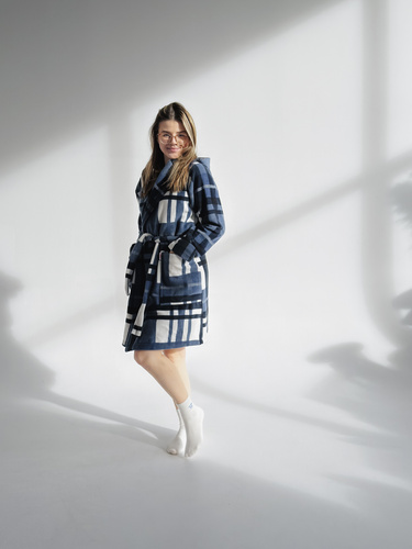 031 De Lafense županová deka - hřejivý fleecový dámský župan Super Cozy, modrý