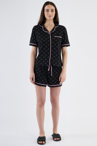 Coraline Dámské pyžamo Sorbetto černé - košilový top, krátké šortky, 100% bavlna