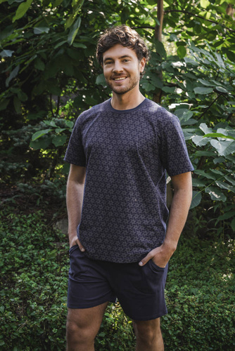 Ricardo Pánské pyžamo s krátkým rukávem, šortky Italian Fashion - tmavě modrá/potisk