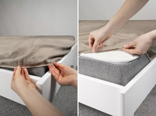 Mikrosaténové prostěradlo s gumou Poly Detexpol hladké a pohodlné taupe 