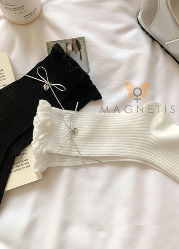 Dámské ponožky Magnetis CC-251103 bavlna žebrované mašle black