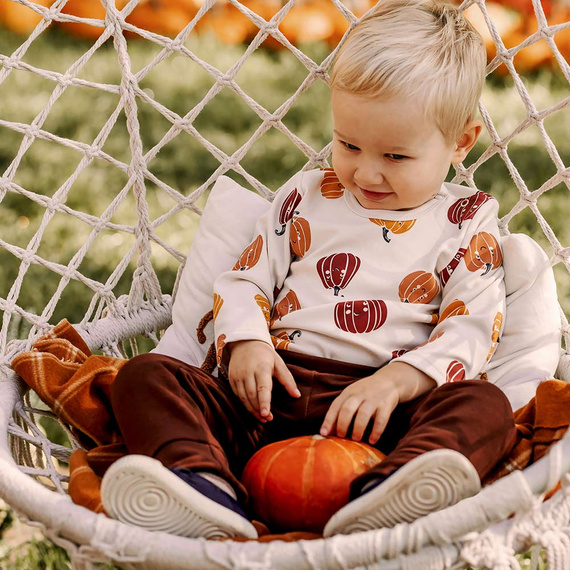 Halloweenské kojenecké body Eevi - ecru, dýně, bavlna