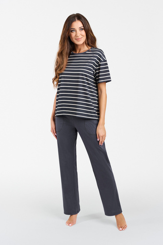 Betty Dámské pyžamo s krátkým rukávem a dlouhými kalhotami Italian Fashion - grafitový/grafitový potisk