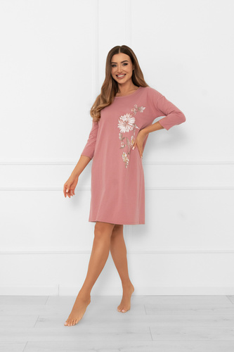 Dámská noční košile Akita - bavlna, 3/4 rukáv, květinová aplikace Italian Fashion