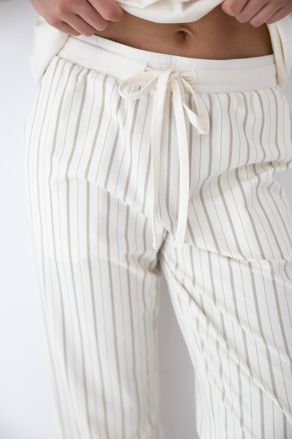 Dámské pyžamo Soleil Sensis ecru-béžové, bavlna, krátký rukáv, dlouhé kalhoty