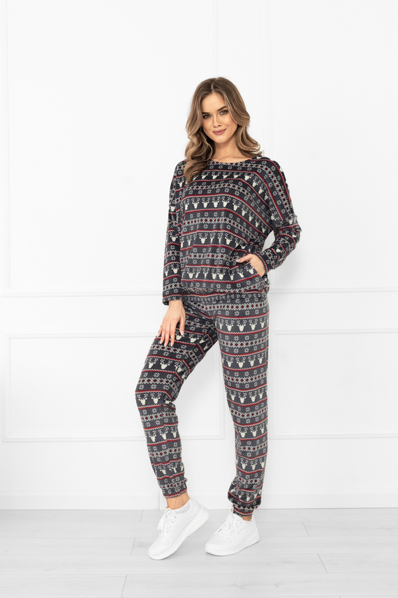 Dámská souprava Navara - fleecová souprava s vánočním vzorem se soby Italian Fashion - grafitová