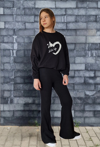 Bambarillo černé žebrované zvonové kalhoty - žebrovaný úplet, bavlna s elastanem