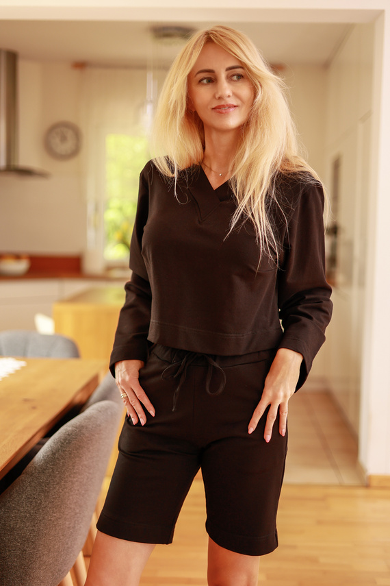 Diego - dámský komplet: halenka + šortky, 95% bavlna 5% elastan | Polská značka Mirale - černá