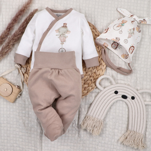 ABN-5582 Cirkusové dětské obálkové body od Nini - 100% organická bavlna, zapínání bez niklu, vyrobeno v Polsku