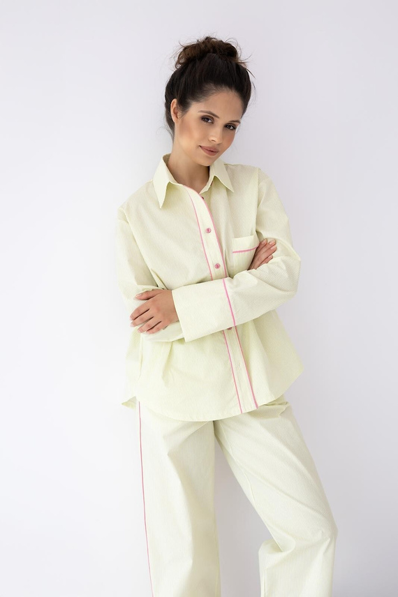 Dámské pyžamo Sensis Raven limetkové – bavlněná košile a dlouhé kalhoty