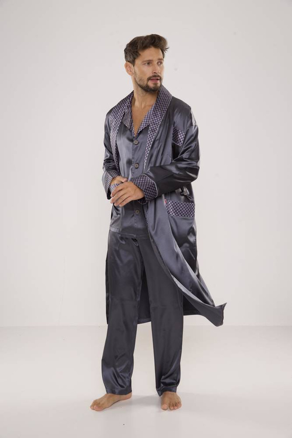 939 Pánské saténové šedé pyžamo