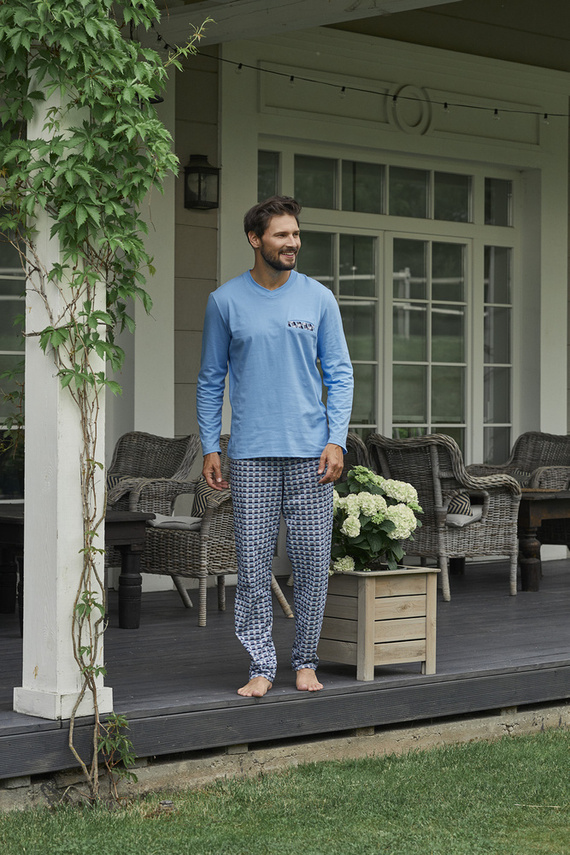 Jaromir Pánské dlouhé kalhoty s dlouhým rukávem Italská móda - modrá/potisk