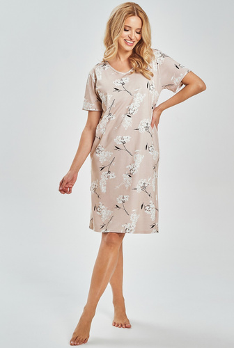 3538 Fiora Dámská noční košile Taro - 100% bavlna, květinový potisk, délka ke kolenům | Lehká košile na léto