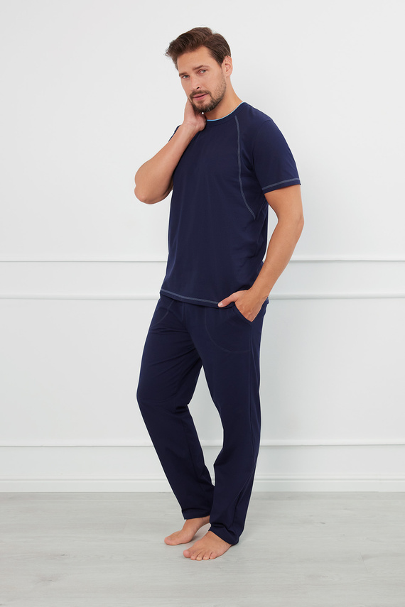 Salomon Pánské pyžamo s krátkým rukávem a dlouhými kalhotami Italian Fashion - tmavě modrá/modrá