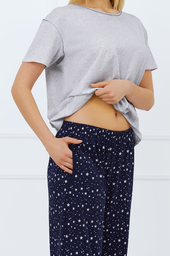 Arugia Dámské pyžamo s krátkým rukávem a dlouhými kalhotami Italian Fashion - melanž/potisk