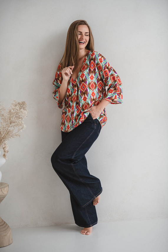 Těhotenská halenka Bahama Mama Milk&Love s boho potiskem - viskóza, 3/4 rukáv, oversize