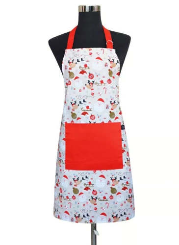 Vánoční kuchyňská zástěra Santa 60x75 bílá červená Santa Claus - bavlna Spod Igły i Nitki