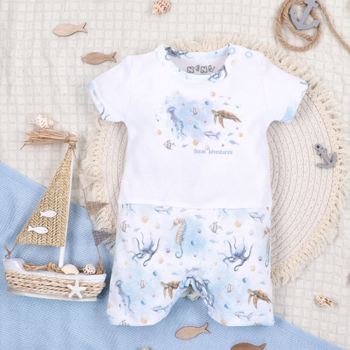 ABN-5453 Sea Of Joy Nini baby Rampers bílé - organická bavlna, pohodlné patentky