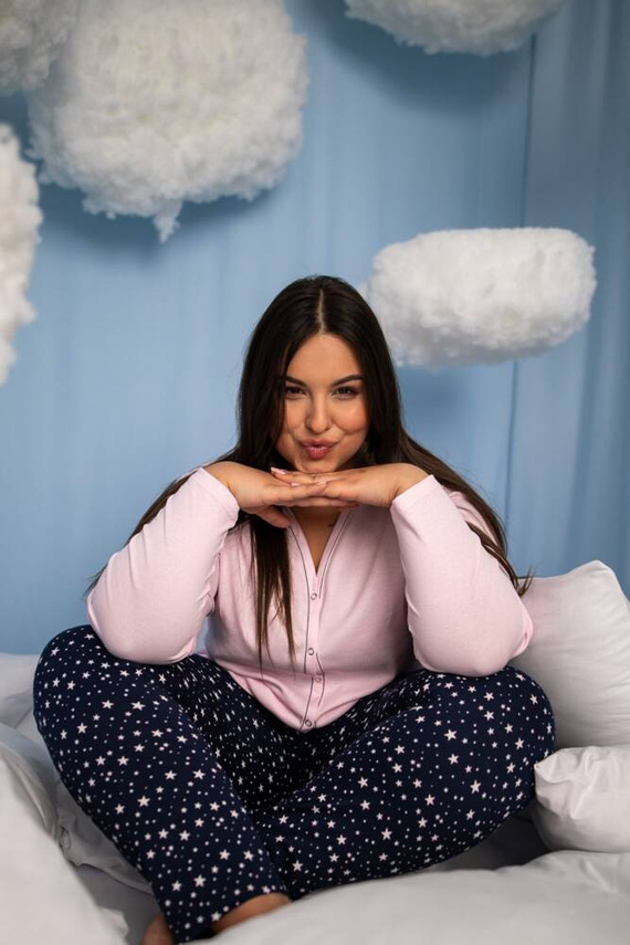 Libra Dámské pyžamo s dlouhým rukávem a kalhotami Italian Fashion - růžová/potisk