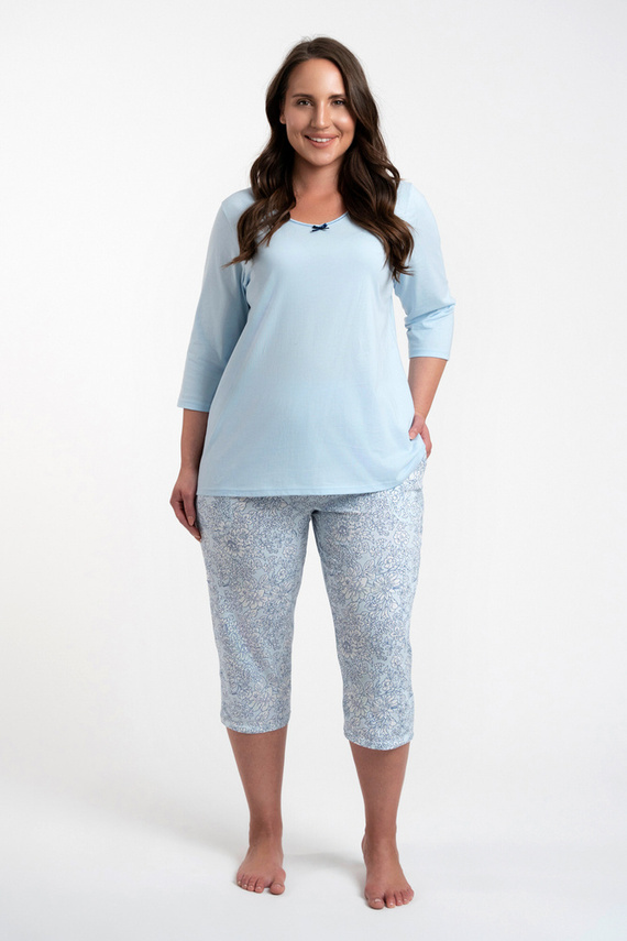 Salli Dámské pyžamo 3/4 rukávy a 3/4 kalhoty Italian Fashion - modrá/potisk