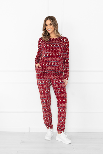 Dámská souprava Navara - fleecová souprava s vánočním vzorem se soby Italian Fashion - vínová