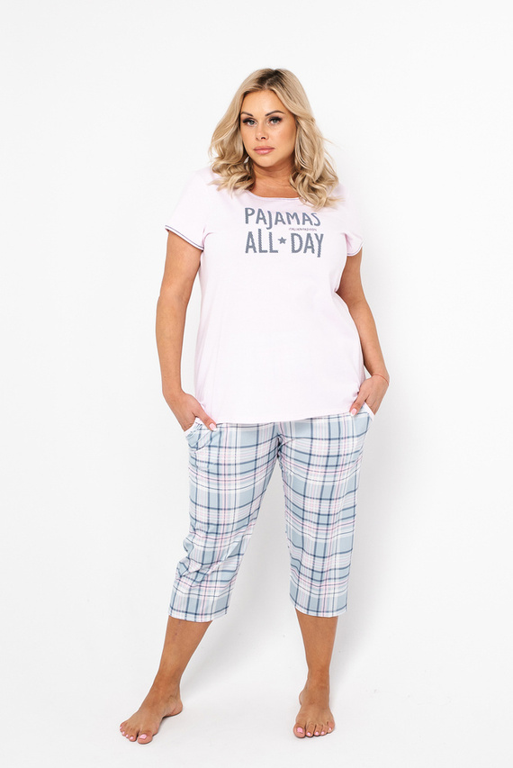 Glamour Dámské pyžamo s krátkým rukávem a 3/4 kalhotami Italian Fashion - růžová/potisk