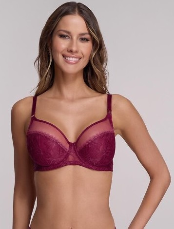 1396 Měkká podprsenka Ava - bordó, krajková, s kosticemi, velké poprsí