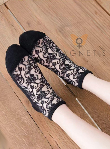 Stopky CC-251112 – dámské bavlněné s ažurovou síťkou black