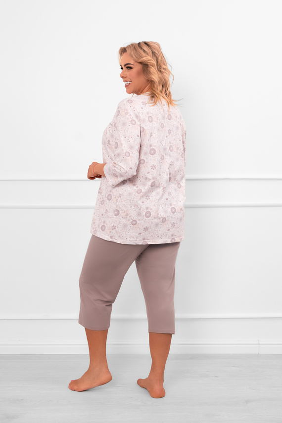 Dámské pyžamo Galea - bavlna, 3/4 rukávy a kalhoty, květinový motiv Italská móda