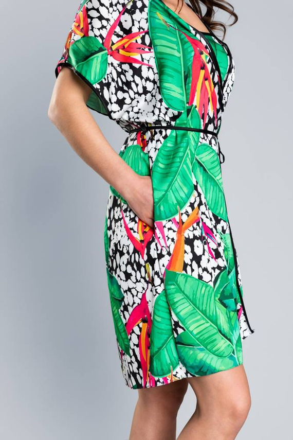 DORITA Dámský saténový župan Italian Fashion - potisk/zelená