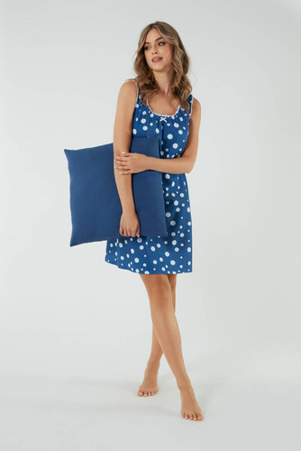 Noční a kojící košile Raba, široká ramínka Italská móda - modrý potisk