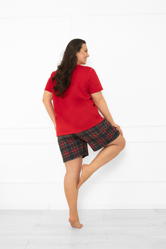 Dámské pyžamo Italian Fashion v červené barvě - bavlna, krátké rukávy a krátké kalhoty, kostkované