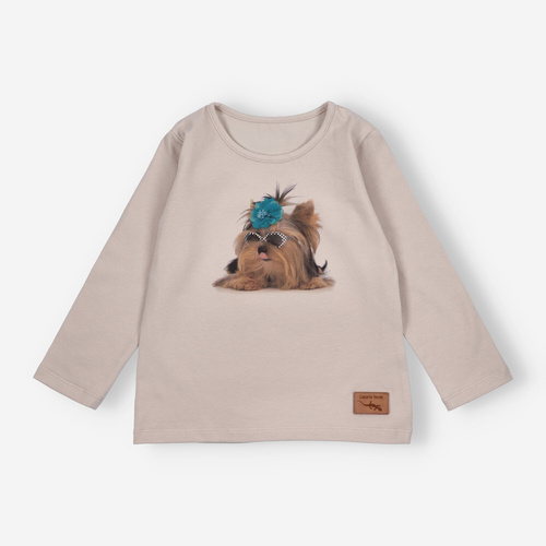 KAR-3004 Dívčí halenka s dlouhým rukávem Lagarto Verde beige - stylová, bavlna, polská výroba