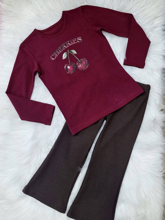 Dívčí halenka Cherries Bambarillo bordó - bavlna, dlouhý rukáv, s potiskem