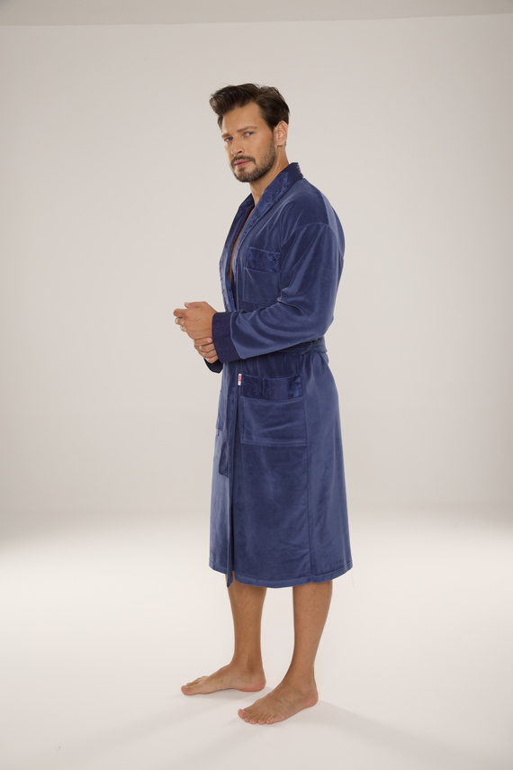 868 Noblesní pánský velurový župan De Lafense - elegantní, měkký, prémiový, džínový