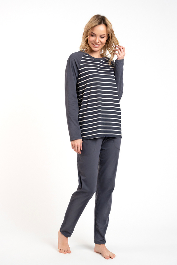 Oda Dámské pyžamo s dlouhým rukávem a dlouhými kalhotami Italian Fashion - grafitový/grafitový potisk