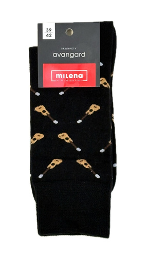 Pánské ponožky Milena Avangard 0125-122 - Malé kytary | Bavlna, netlačící pásek, polská výroba - černé