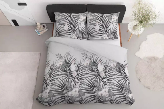 4401 B Home Satin Pościel satynowa liście Detexpol szary